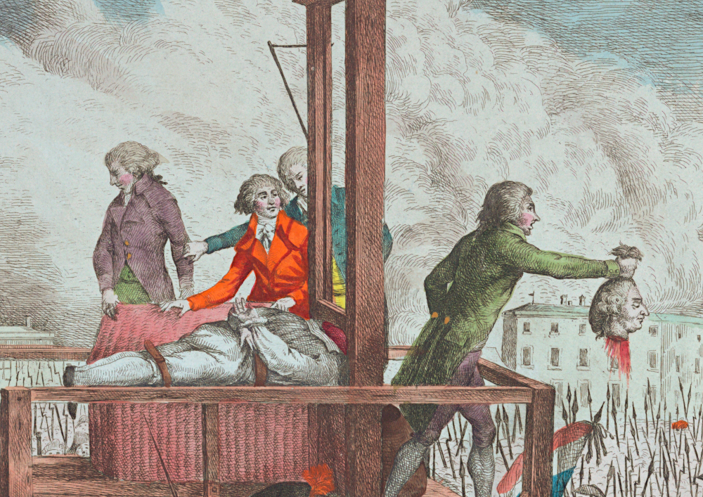 The guillotine execution of Louis XVI during the French Revolution