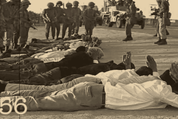 Palestinians taken captive by the IOF during the 1956 Khan Yunis Massacre.